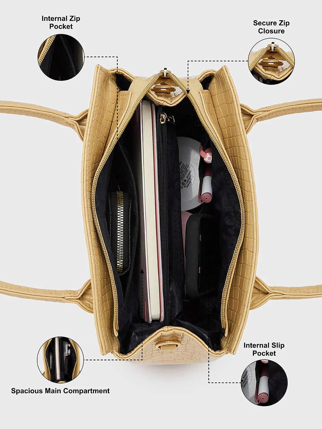 Caprese Rina Medium Beige Satchel Bag - Image 5