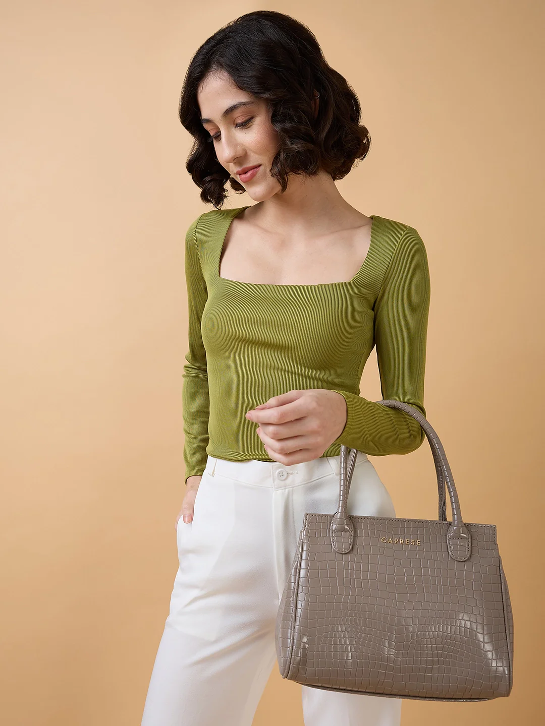 Caprese Rina Medium Taupe Satchel Bag - Image 9