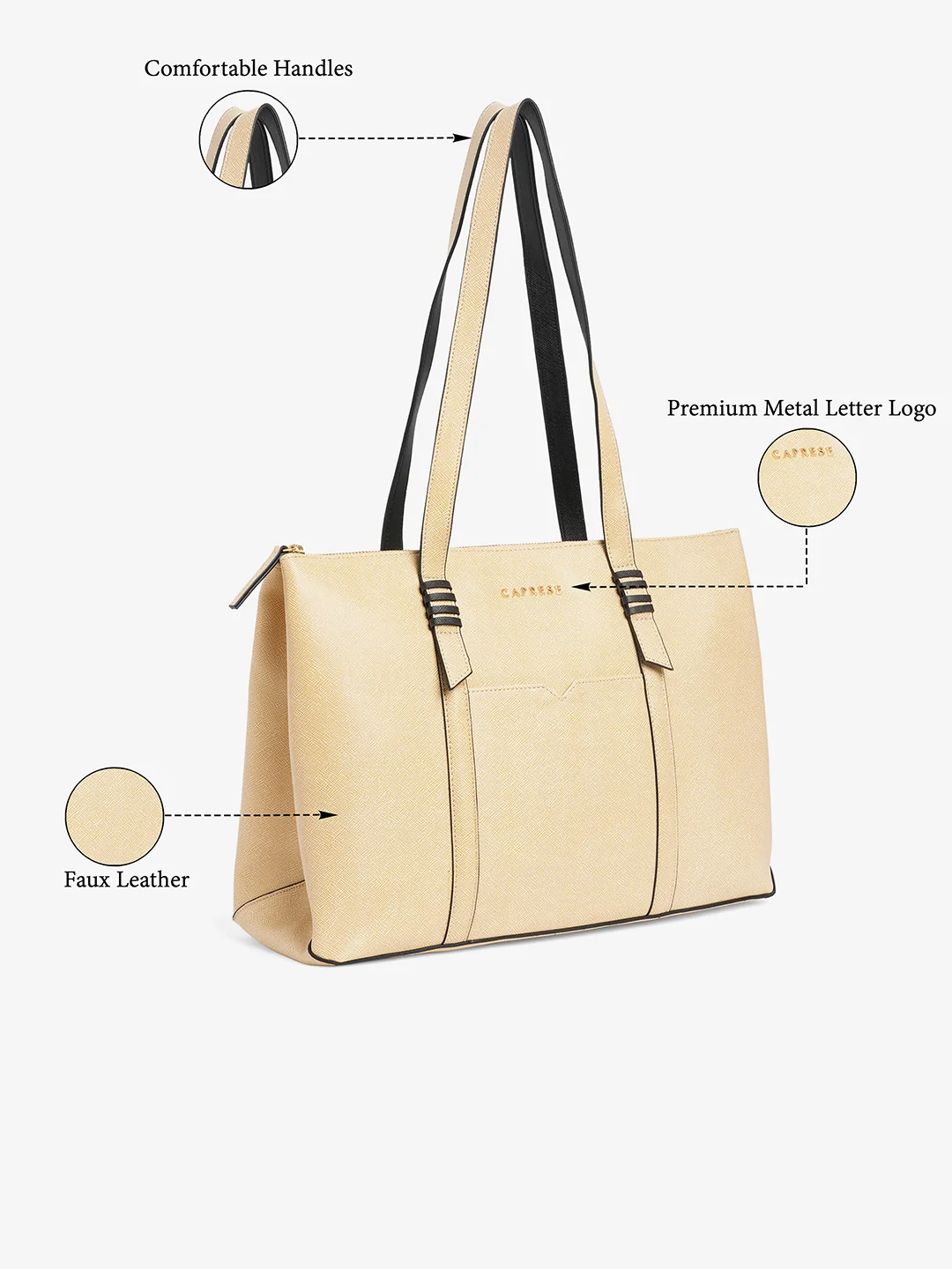 Caprese Roma Medium Beige Tote Bag - Image 5