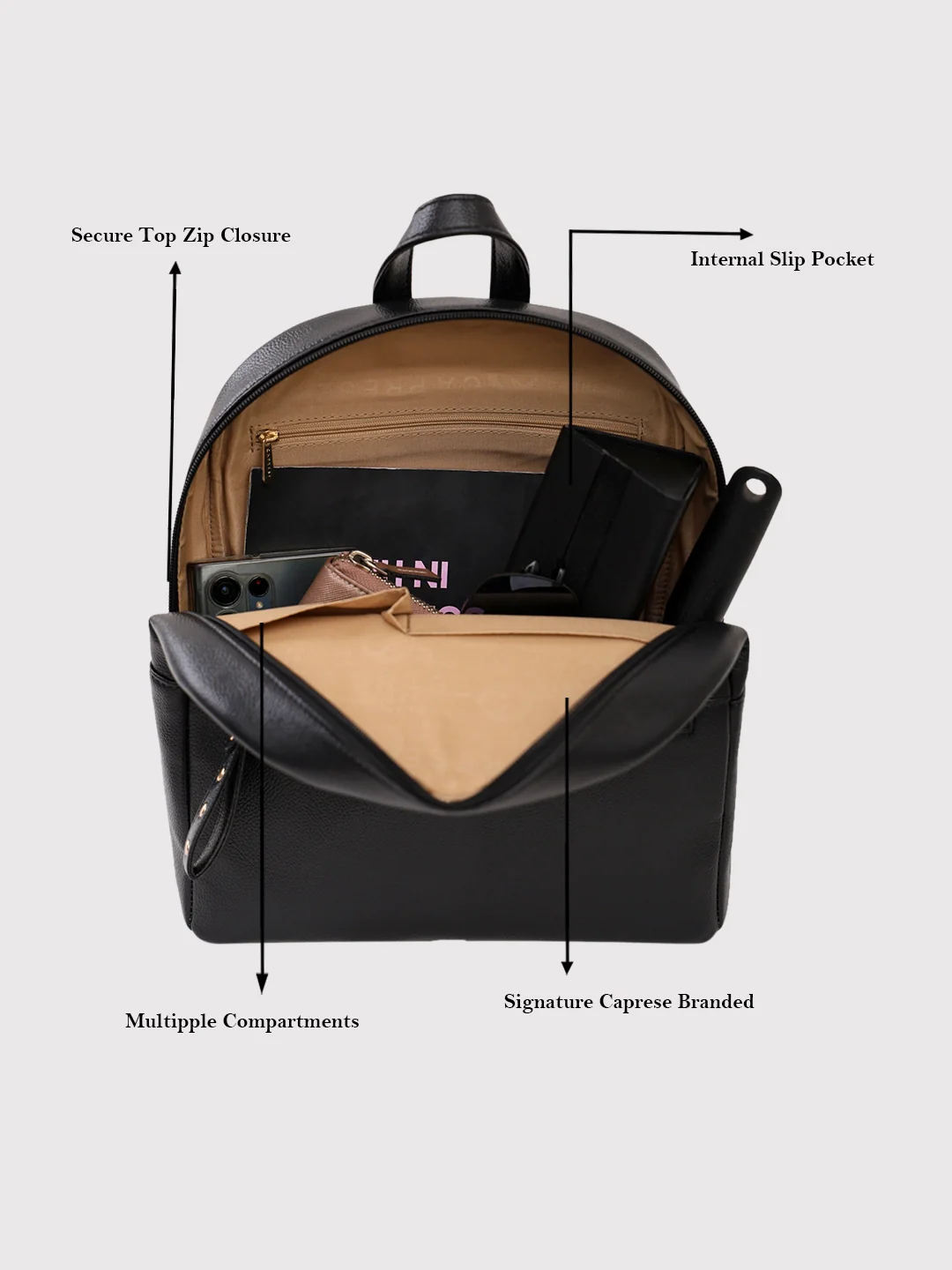 Caprese Rome Medium Black Backpack - Image 11