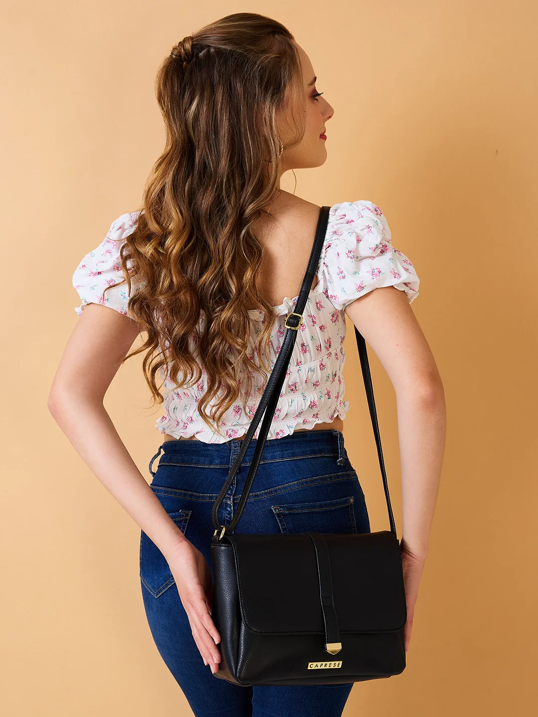 Caprese Romea Medium Black Sling Bag - Image 11