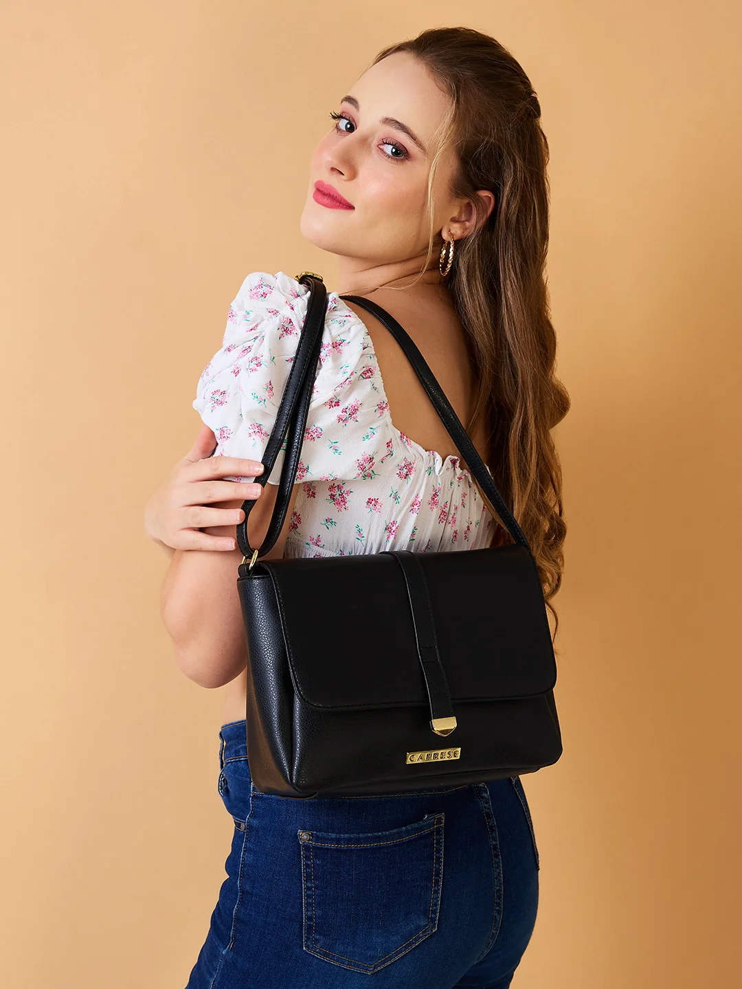 Caprese Romea Medium Black Sling Bag - Image 12