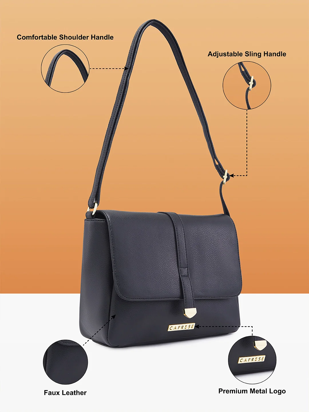 Caprese Romea Medium Black Sling Bag - Image 7
