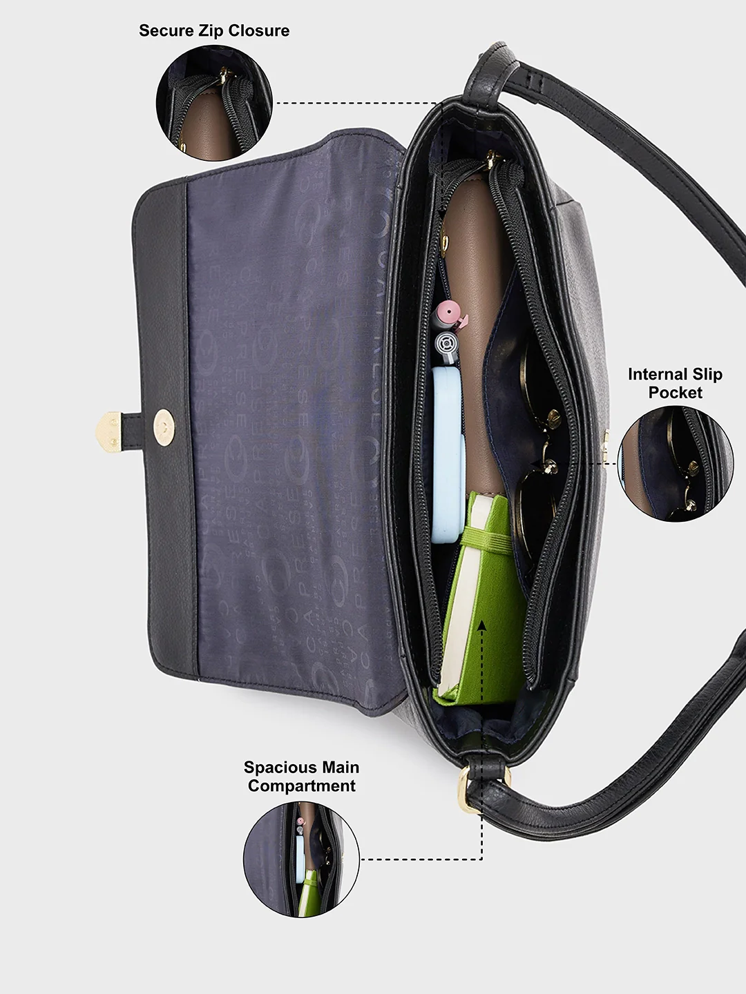 Caprese Romea Medium Black Sling Bag - Image 8