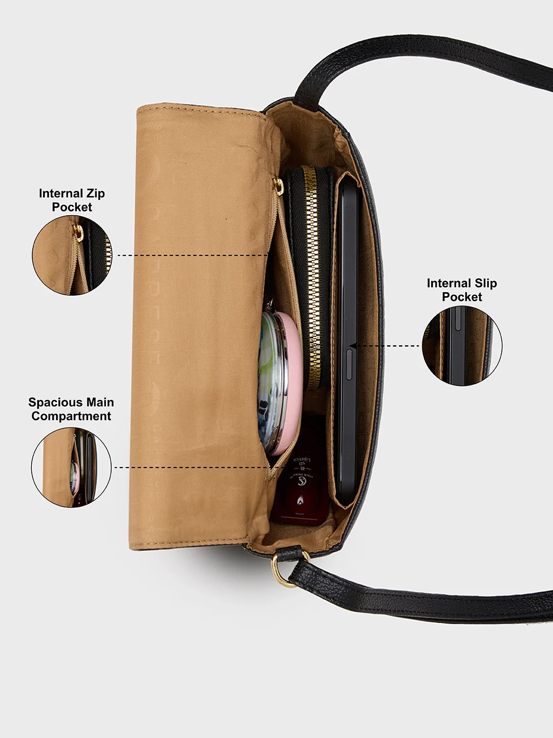 Caprese Romea Small Black Sling Bag - Image 5