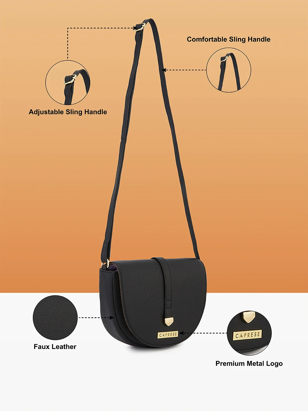 Caprese Romea Small Black Sling Bag - Image 6