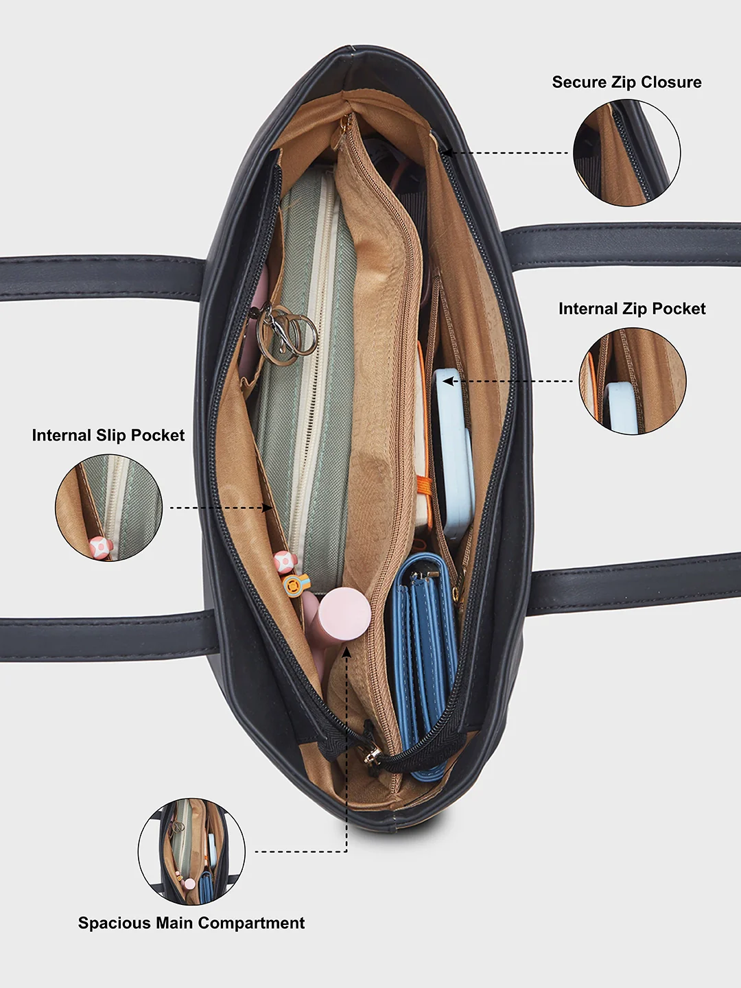 Caprese Romea Medium Black Tote Bag - Image 7