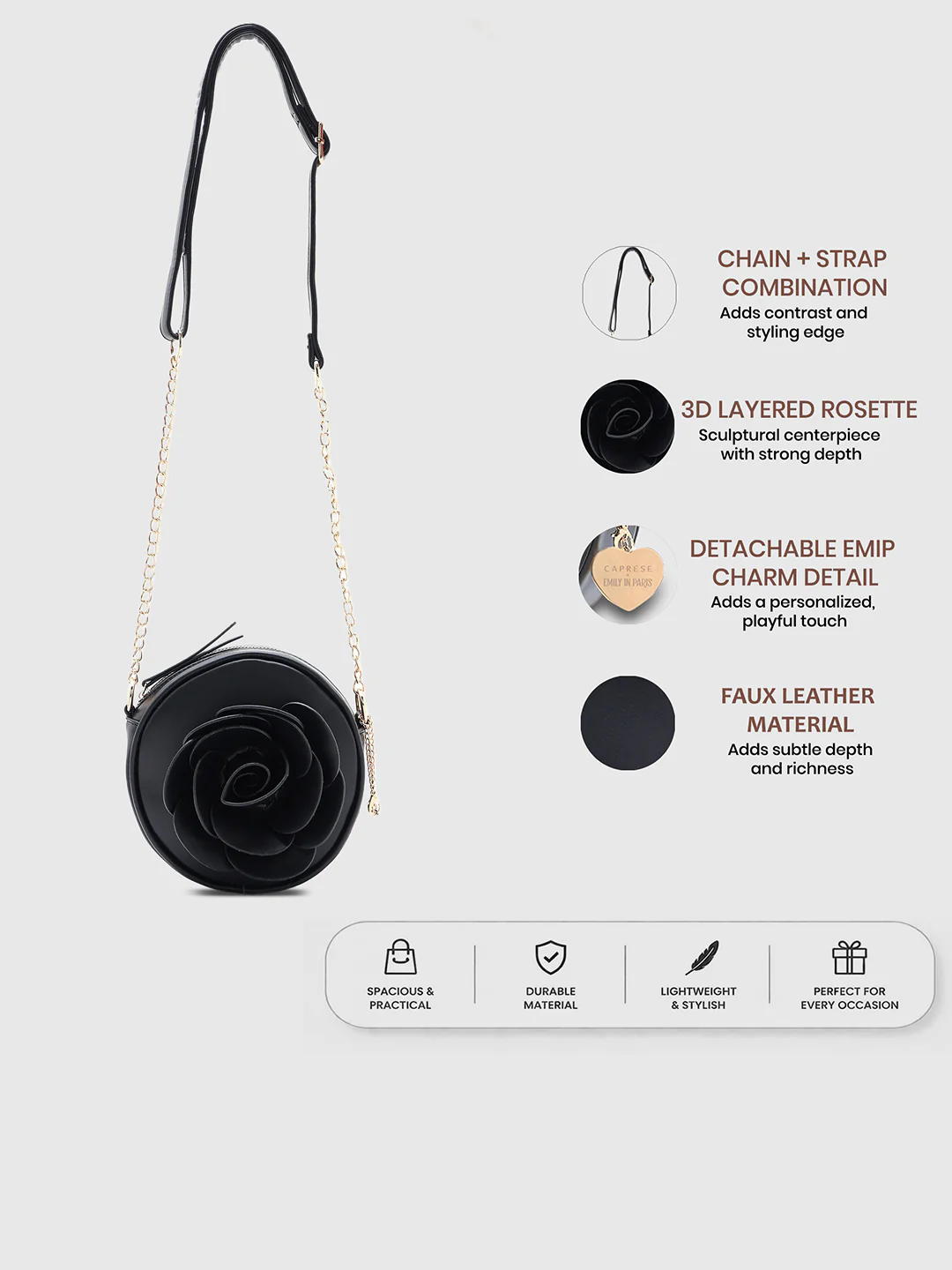 Caprese Rose Medium Black Sling Bag - Image 3