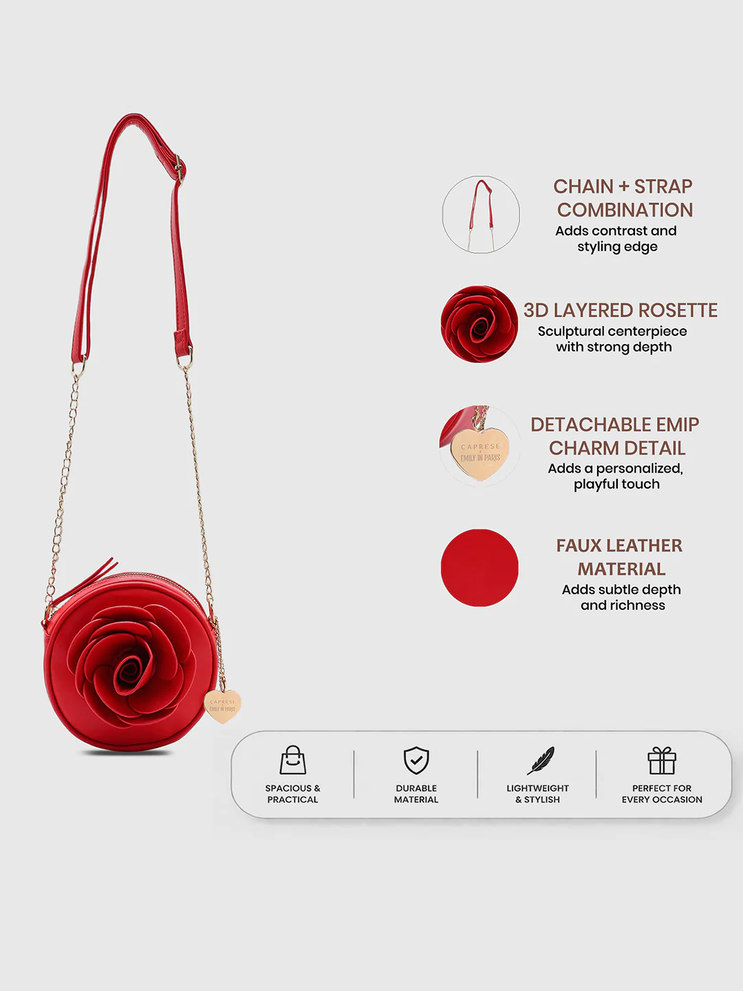 Caprese Rose Medium Red Sling Bag - Image 3