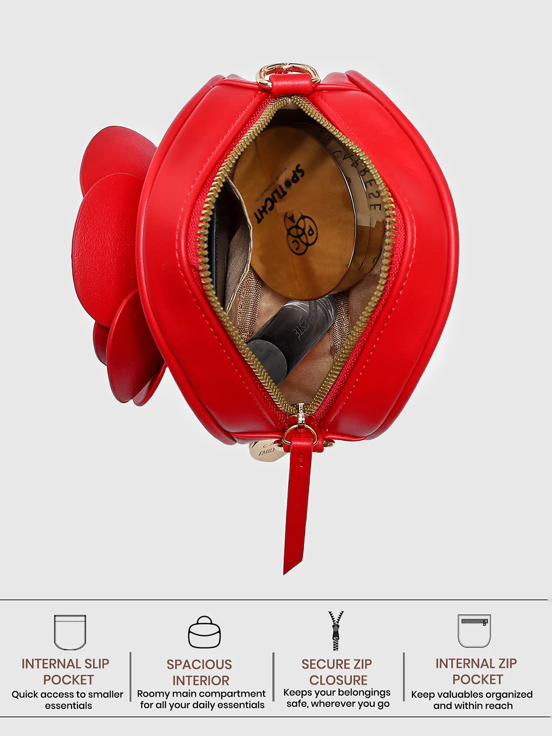 Caprese Rose Medium Red Sling Bag - Image 4
