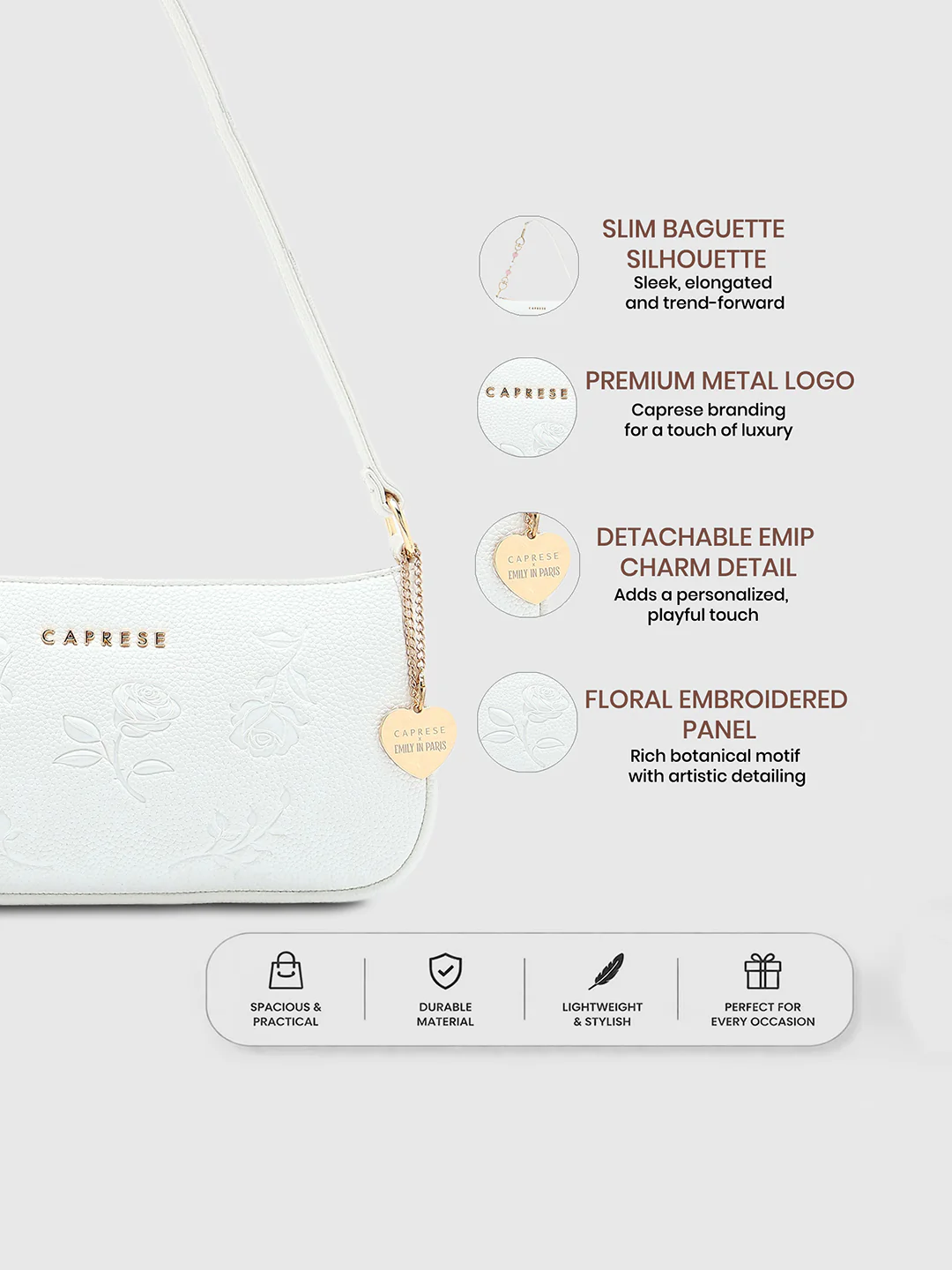 Caprese Rose Medium White Baguette Bag - Image 3