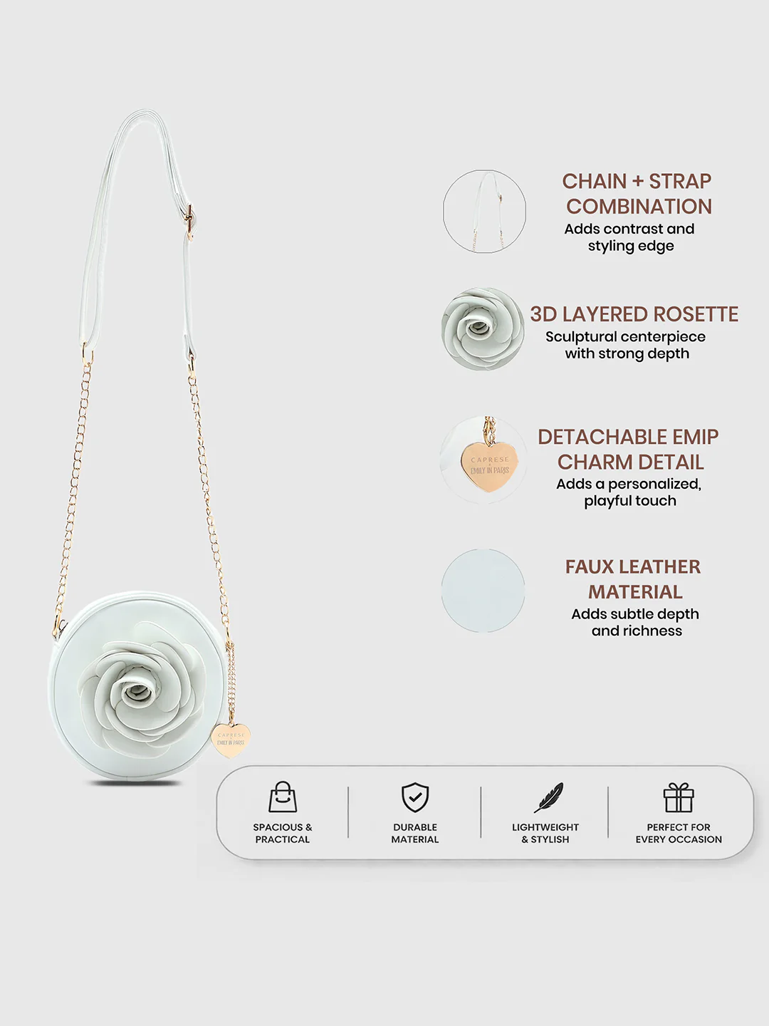 Caprese Rose Medium White Sling Bag - Image 3