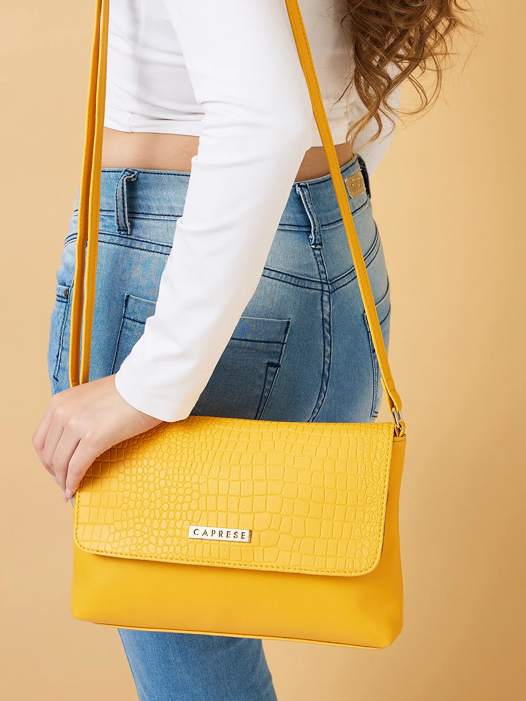 Caprese Rosemary Large Yellow Ochre Sling Bag - Image 11