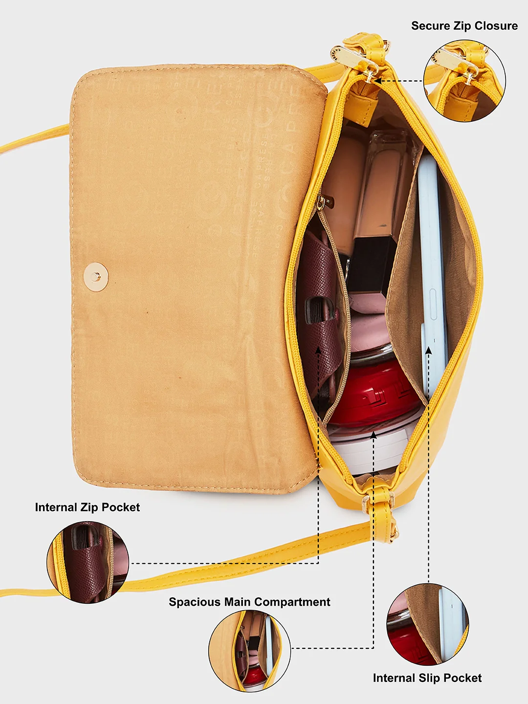Caprese Rosemary Large Yellow Ochre Sling Bag - Image 8