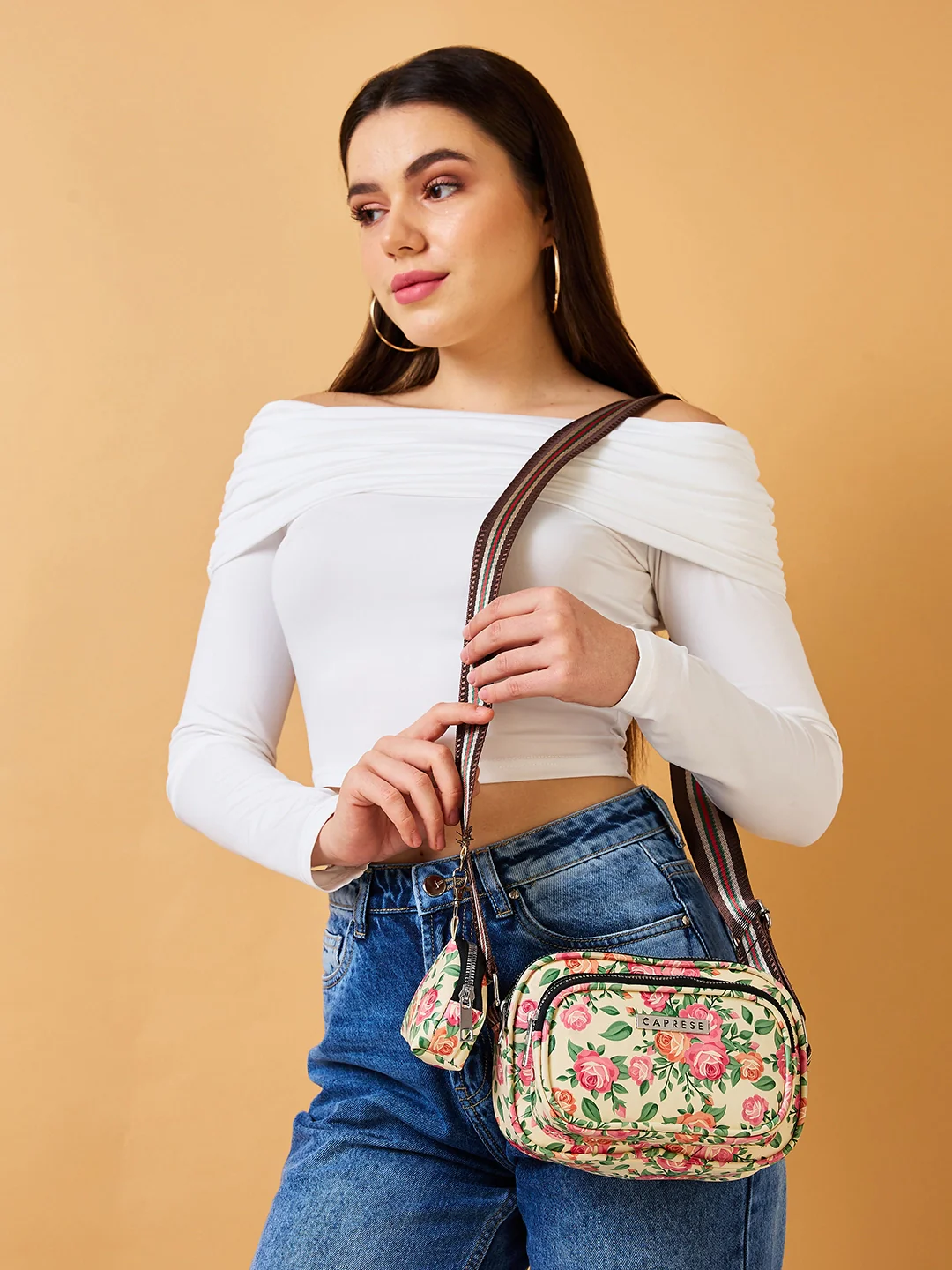 Caprese Ryko Medium Beige Sling Bag - Image 2