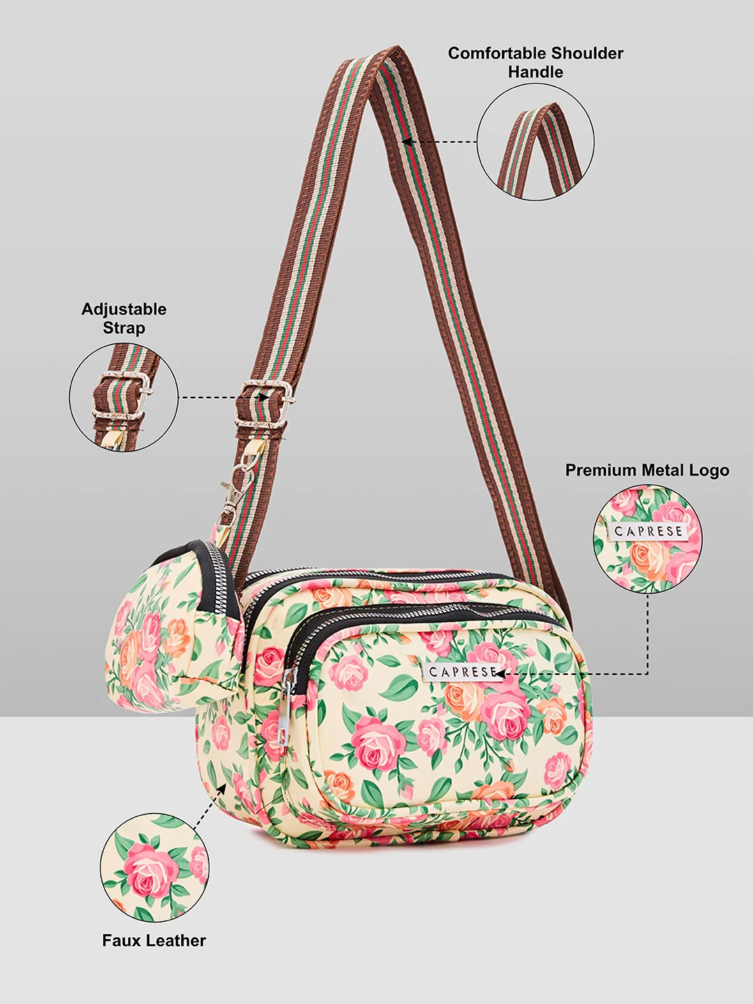 Caprese Ryko Medium Beige Sling Bag - Image 6