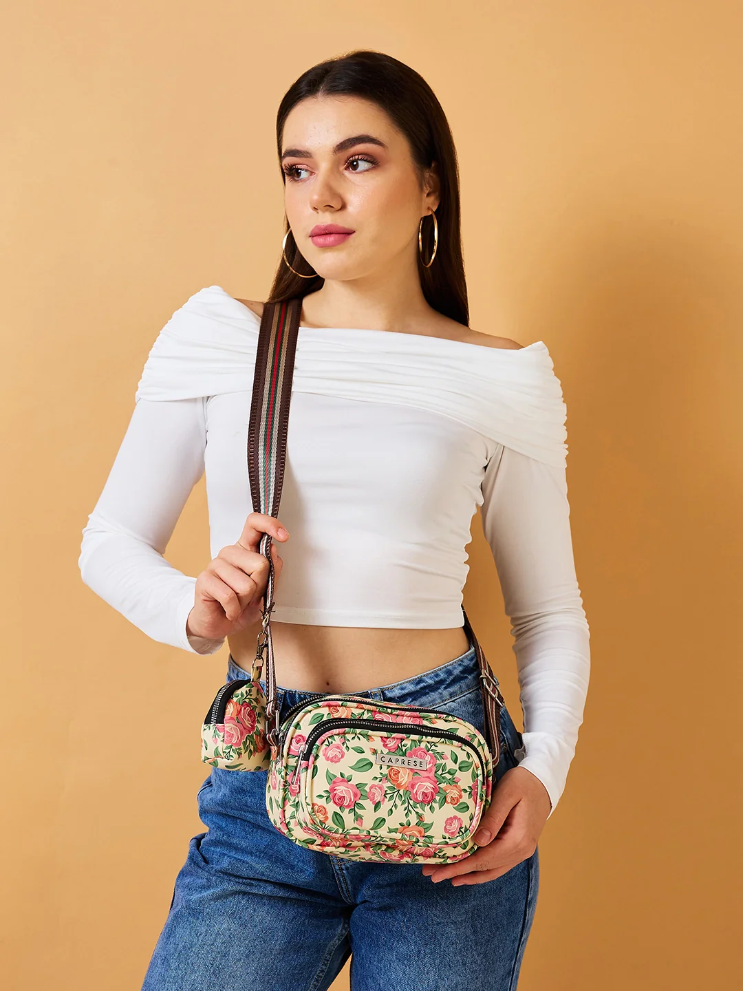 Caprese Ryko Medium Beige Sling Bag - Image 9