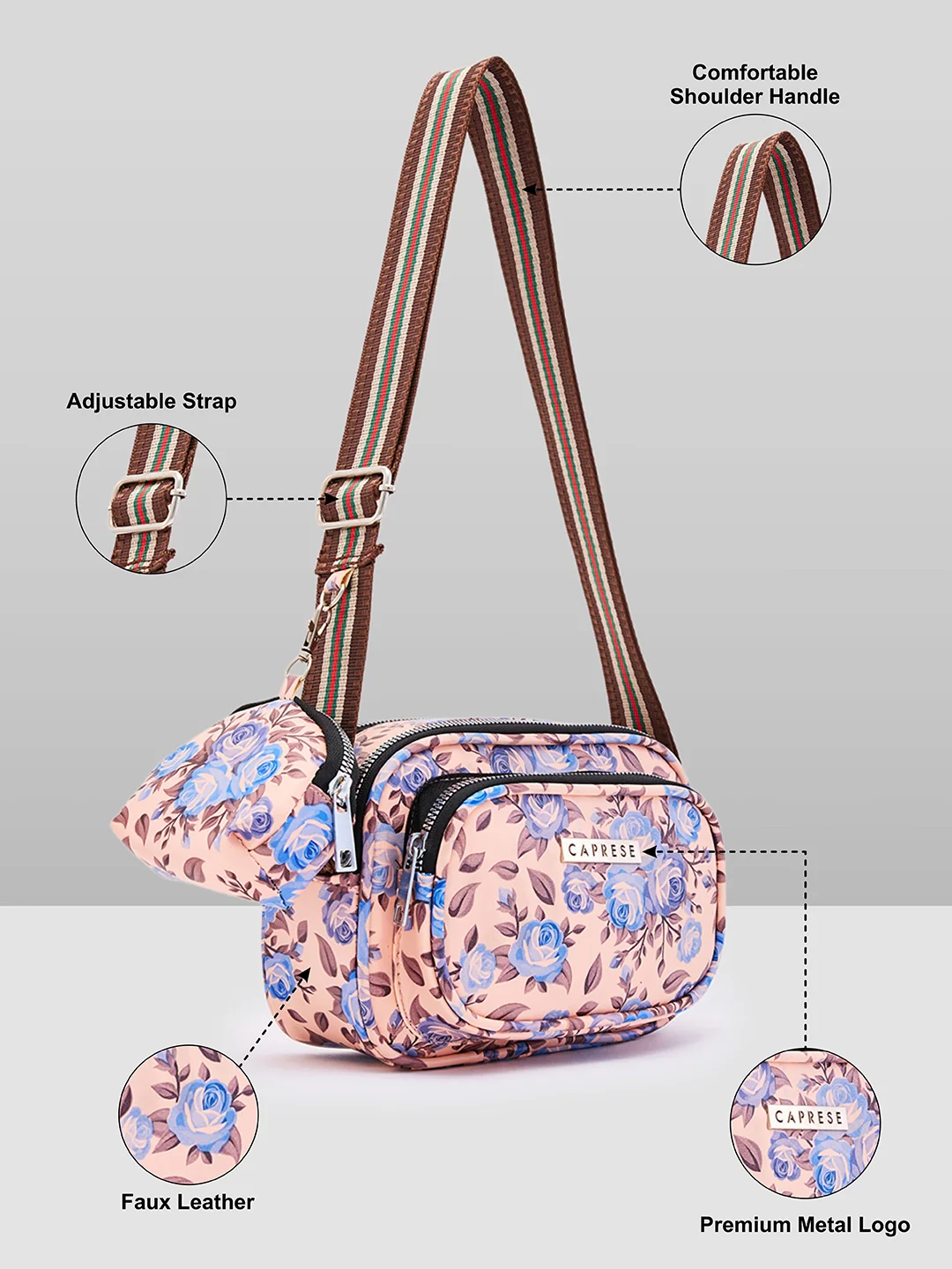 Caprese Ryko Medium Blush Sling Bag - Image 6