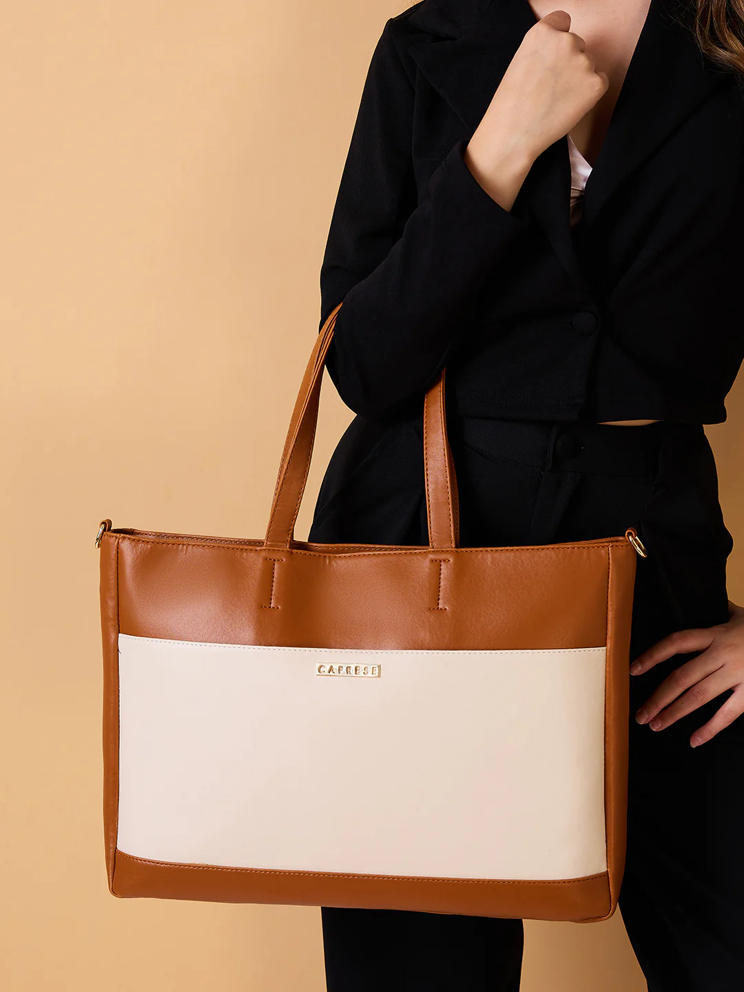 Caprese Ryma Large Beige Laptop Bag Bag - Image 10