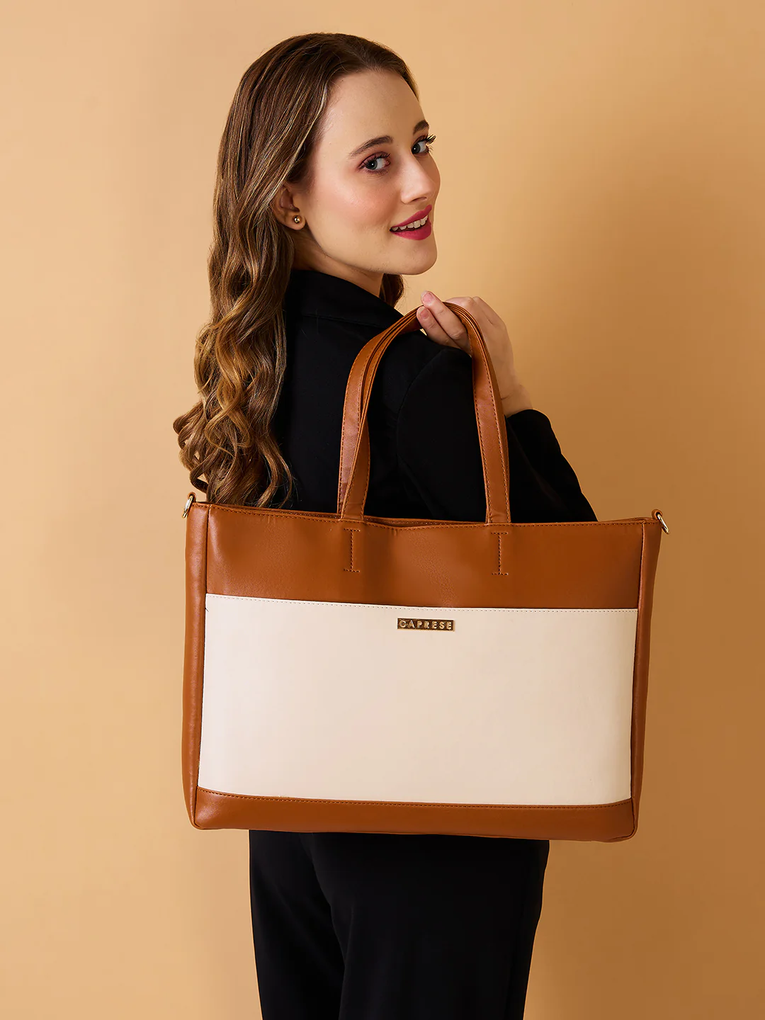 Caprese Ryma Large Beige Laptop Bag Bag - Image 11