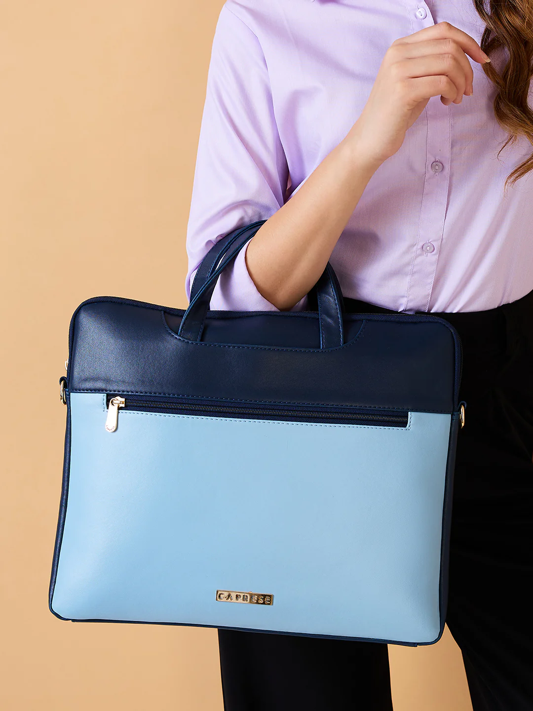 Caprese Ryma Medium Blue & Navy Laptop Bag Bag - Image 10