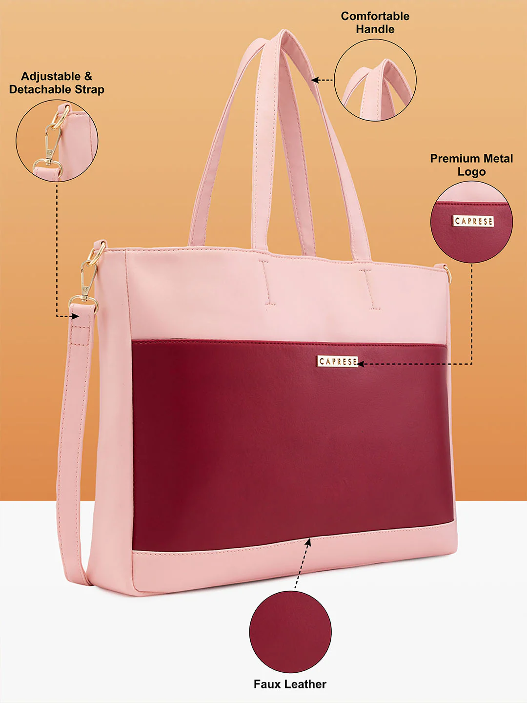 Caprese Ryma Medium Blush & Maroon Laptop Bag Bag - Image 6