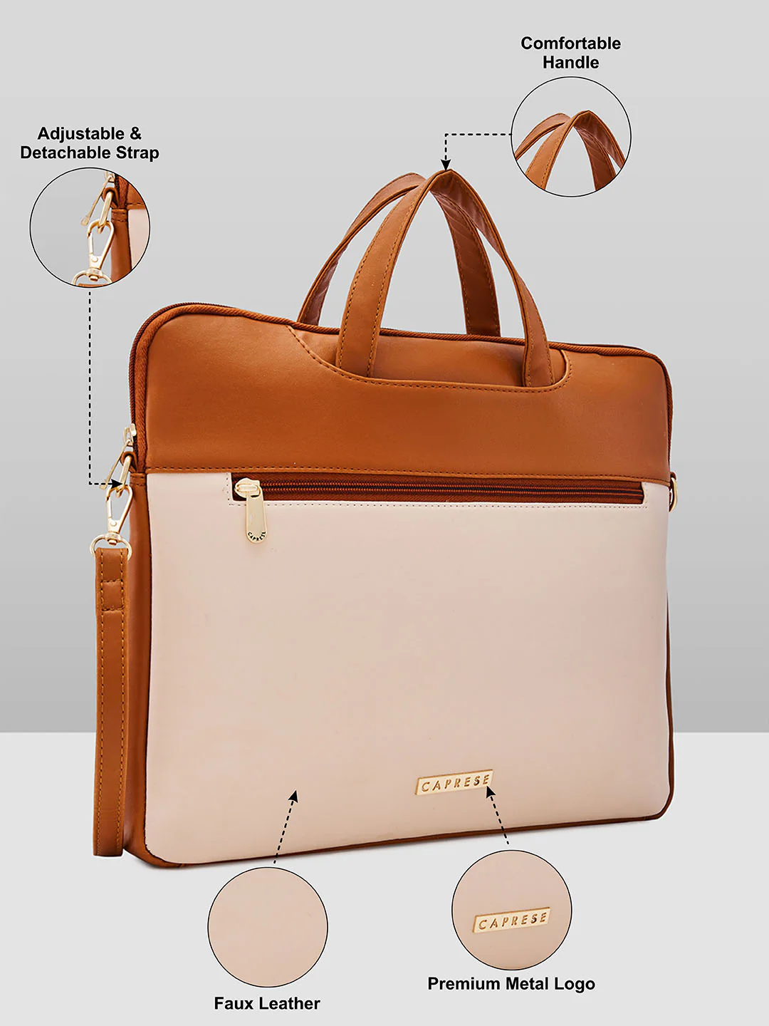 Caprese Ryma Medium Tan & Beige Laptop Bag Bag - Image 6