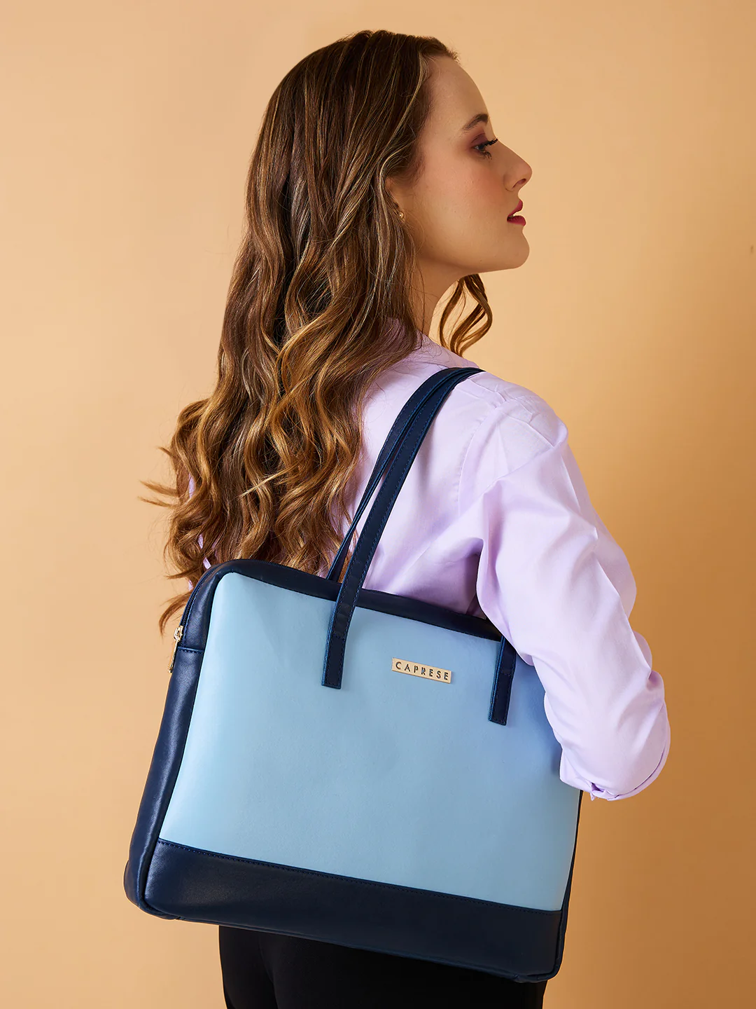 Caprese Ryma Small Blue & Navy Laptop Bag Bag - Image 10