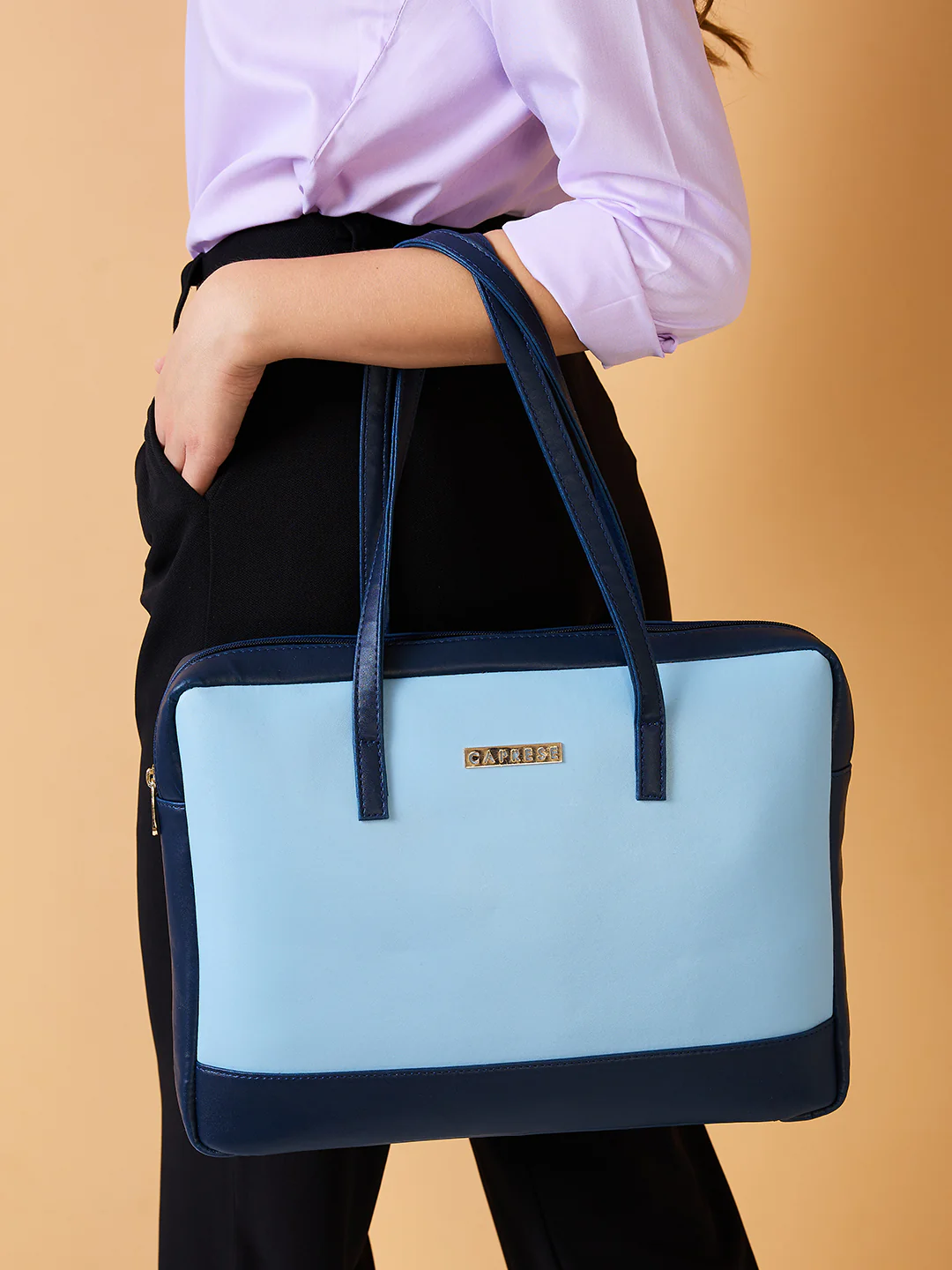 Caprese Ryma Small Blue & Navy Laptop Bag Bag - Image 11