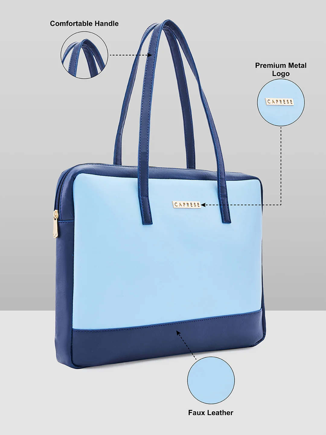 Caprese Ryma Small Blue & Navy Laptop Bag Bag - Image 6