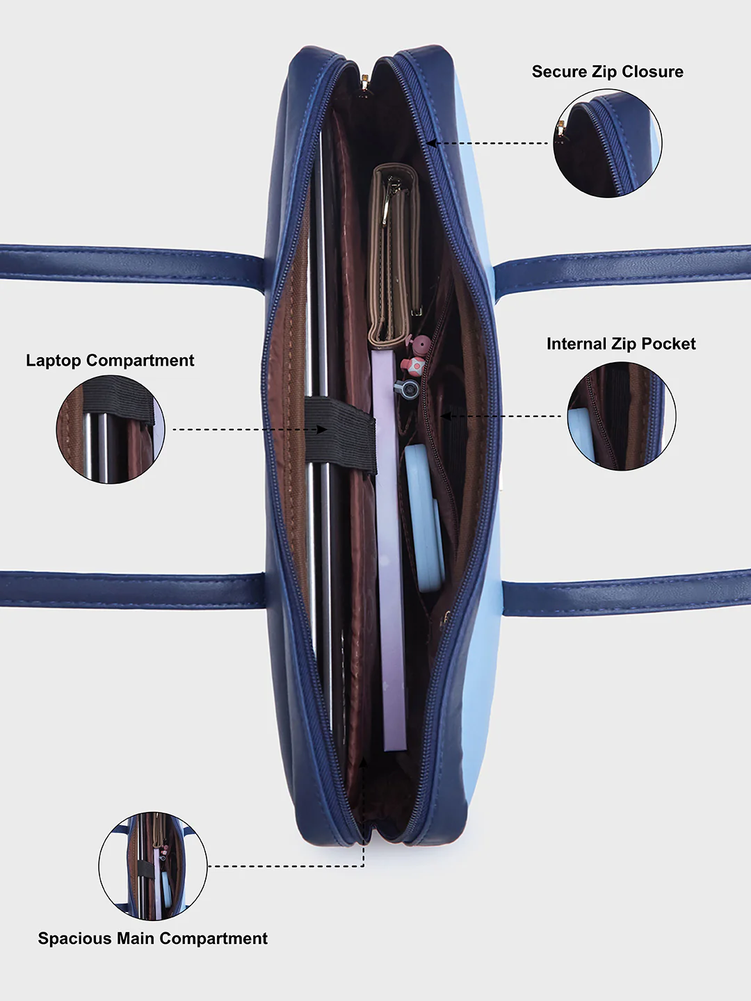 Caprese Ryma Small Blue & Navy Laptop Bag Bag - Image 7