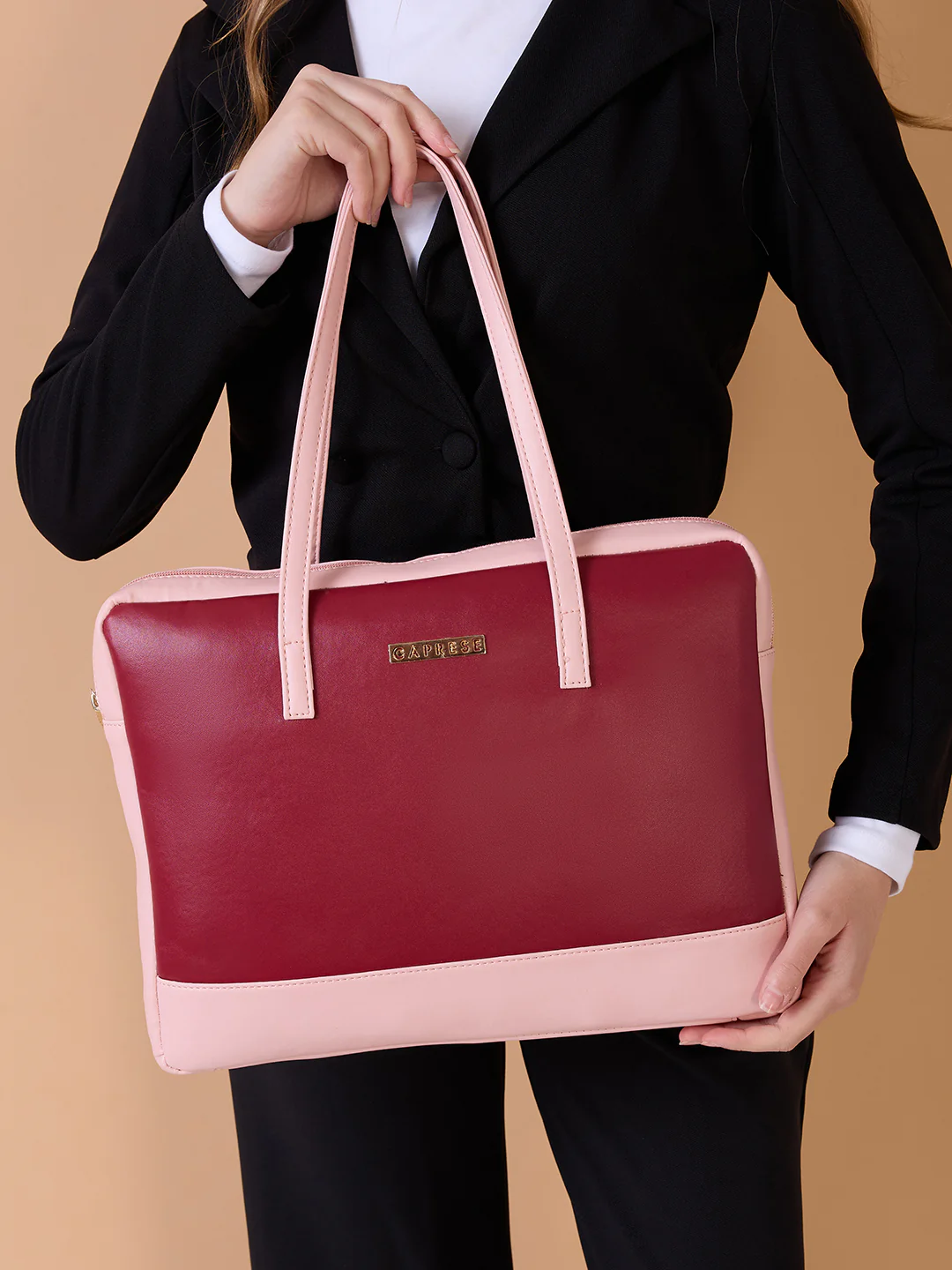 Caprese Ryma Small Blush & Maroon Laptop Bag Bag - Image 10