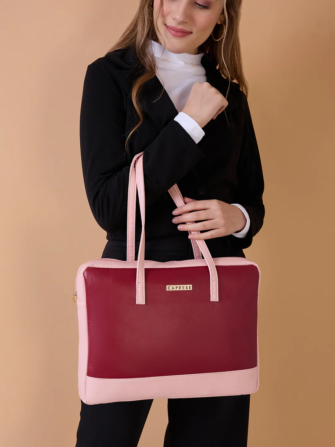 Caprese Ryma Small Blush & Maroon Laptop Bag Bag - Image 11