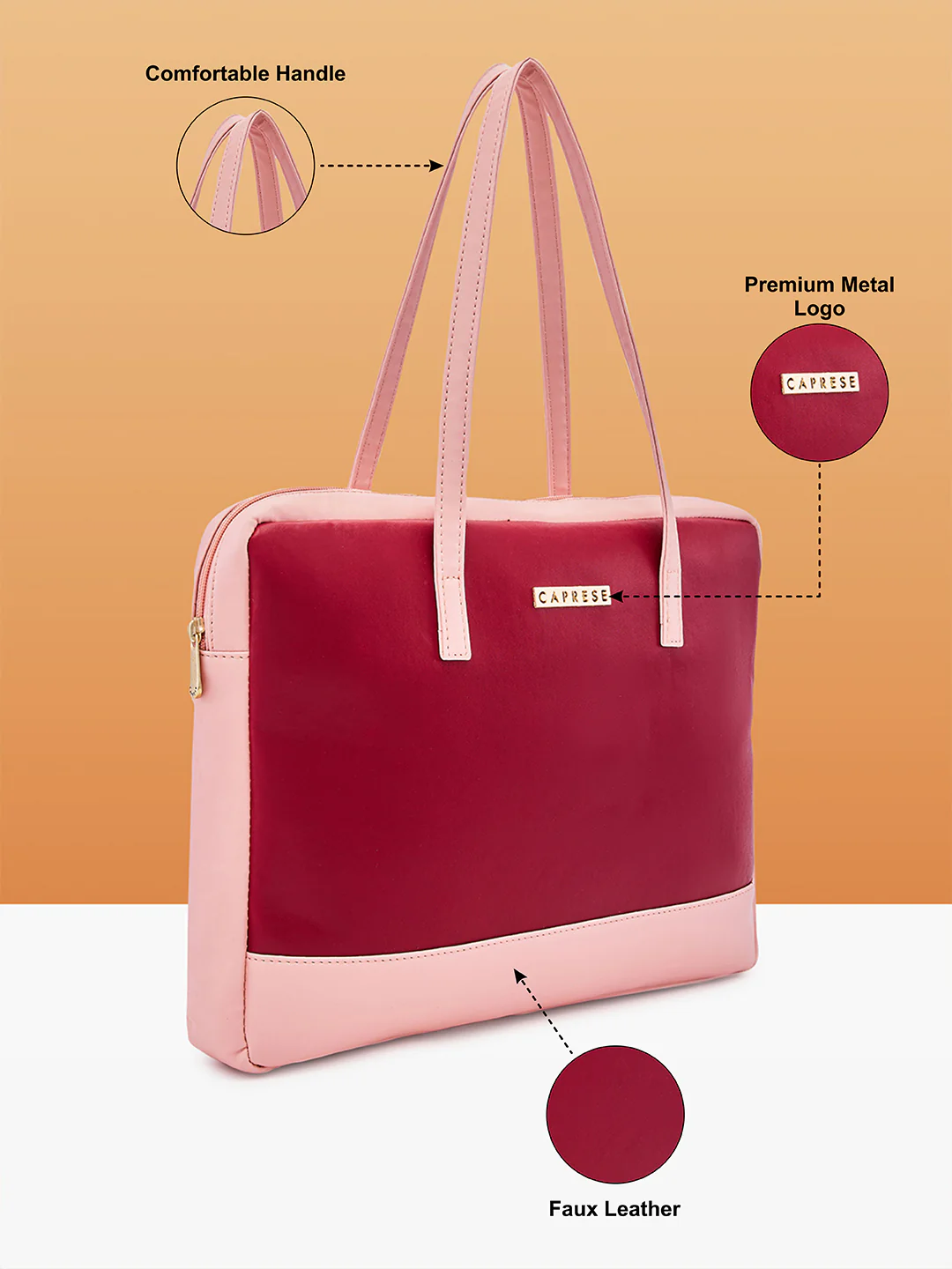 Caprese Ryma Small Blush & Maroon Laptop Bag Bag - Image 6