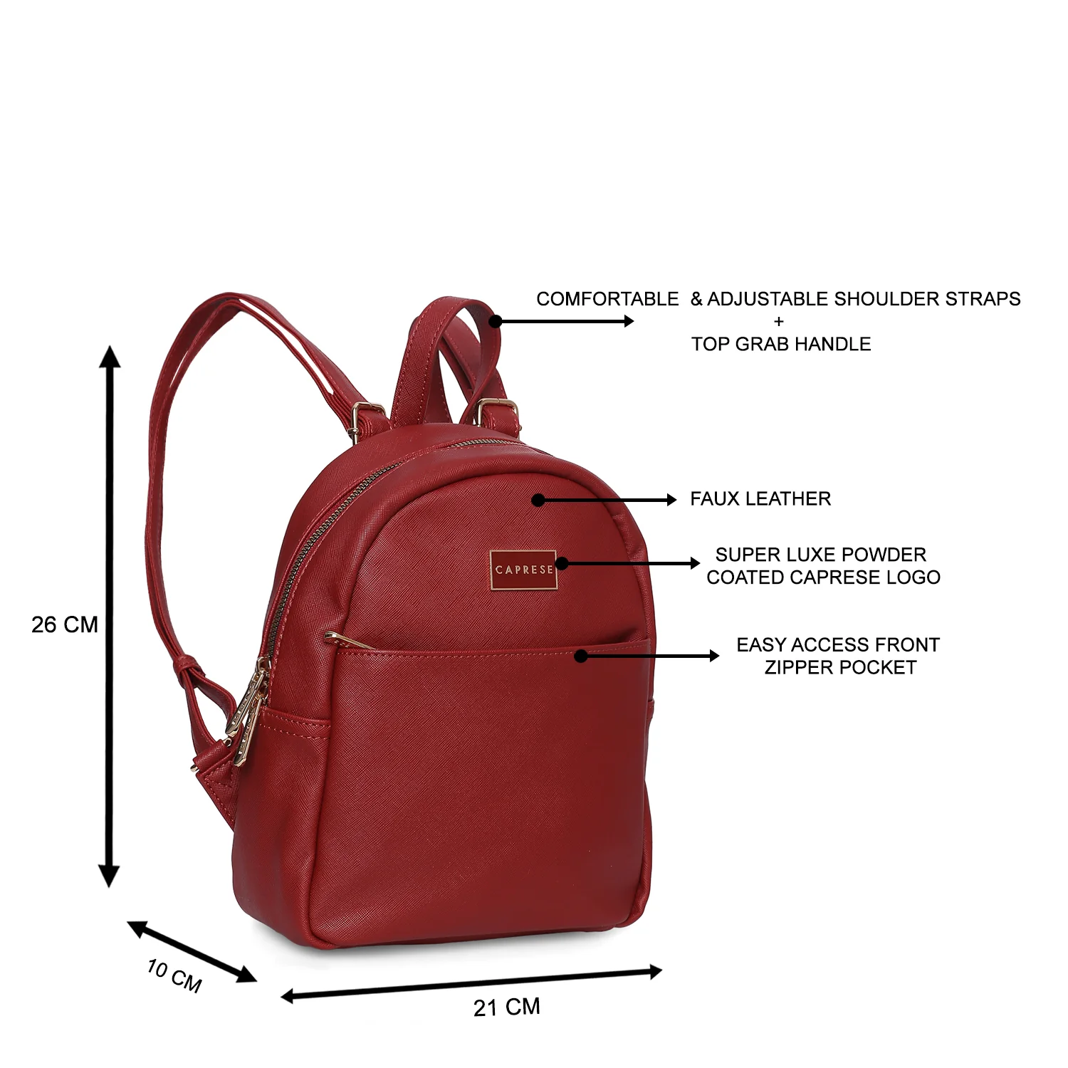 Caprese Sabeena Medium Maroon Backpack - Image 7