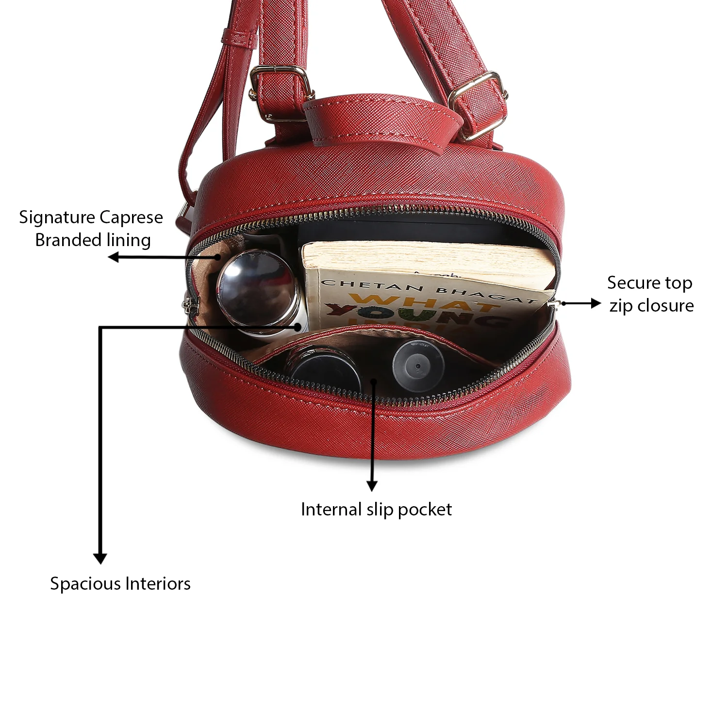 Caprese Sabeena Medium Maroon Backpack - Image 8