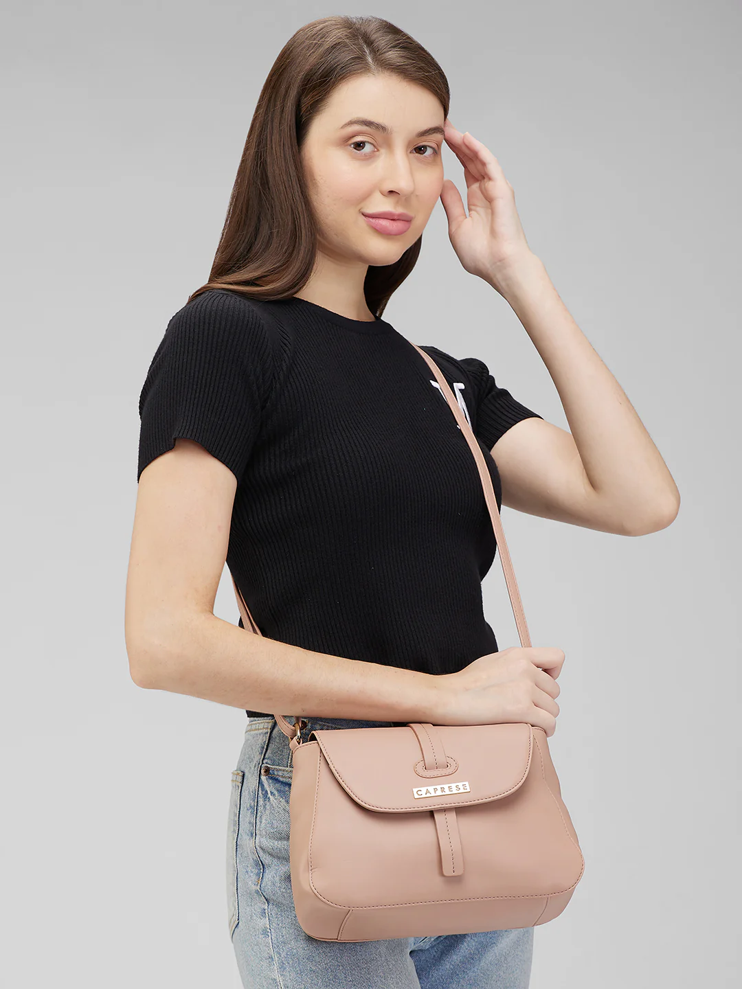 Caprese Sabeera Medium Blush Sling Bag - Image 12