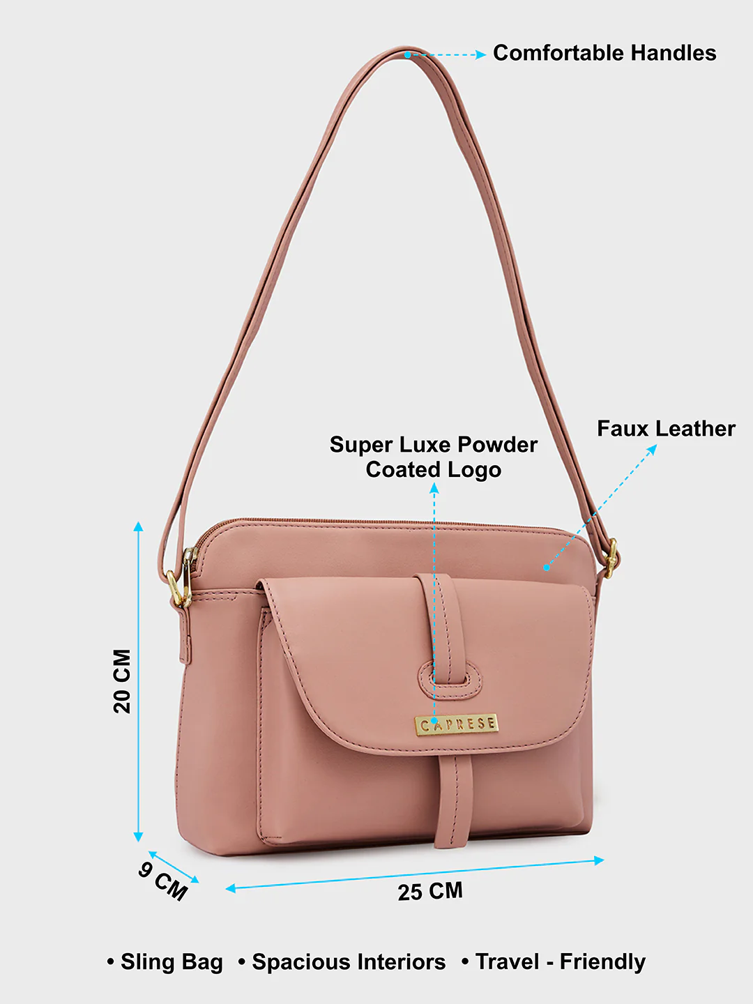 Caprese Sabeera Medium Blush Sling Bag - Image 7