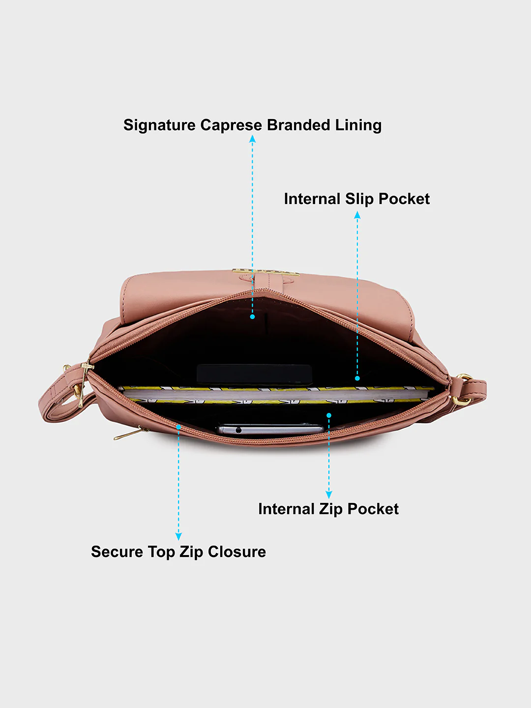 Caprese Sabeera Medium Blush Sling Bag - Image 8