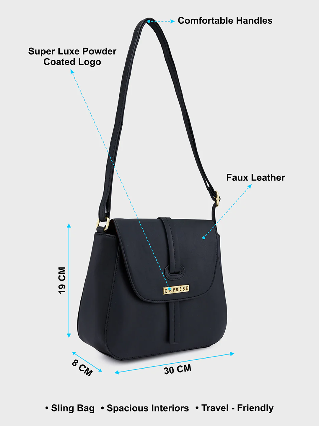 Caprese Sabeera Small Black Sling Bag - Image 3