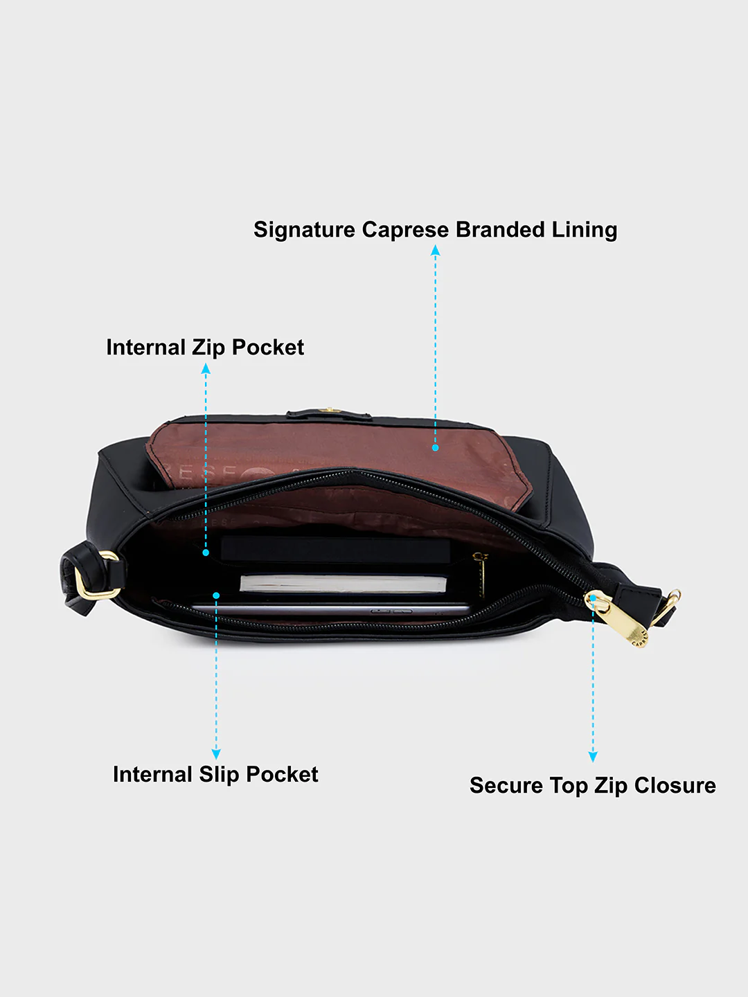 Caprese Sabeera Small Black Sling Bag - Image 4