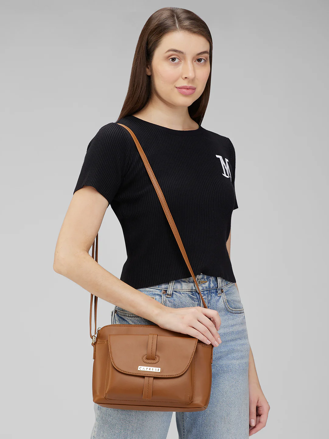 Caprese Sabeera Small Tan Sling Bag - Image 11