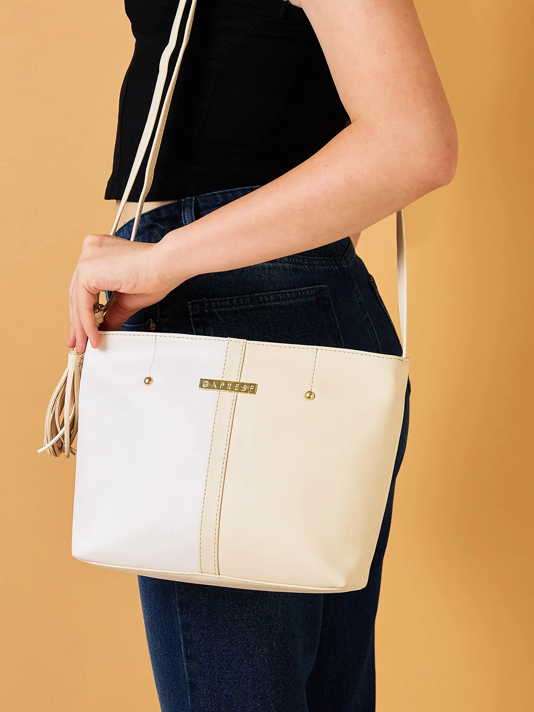 Caprese Sabreen Medium Beige Sling Bag - Image 10