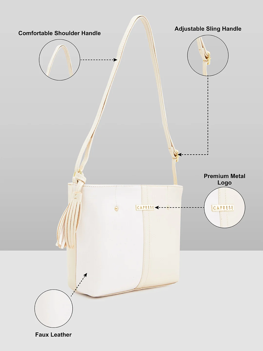Caprese Sabreen Medium Beige Sling Bag - Image 6