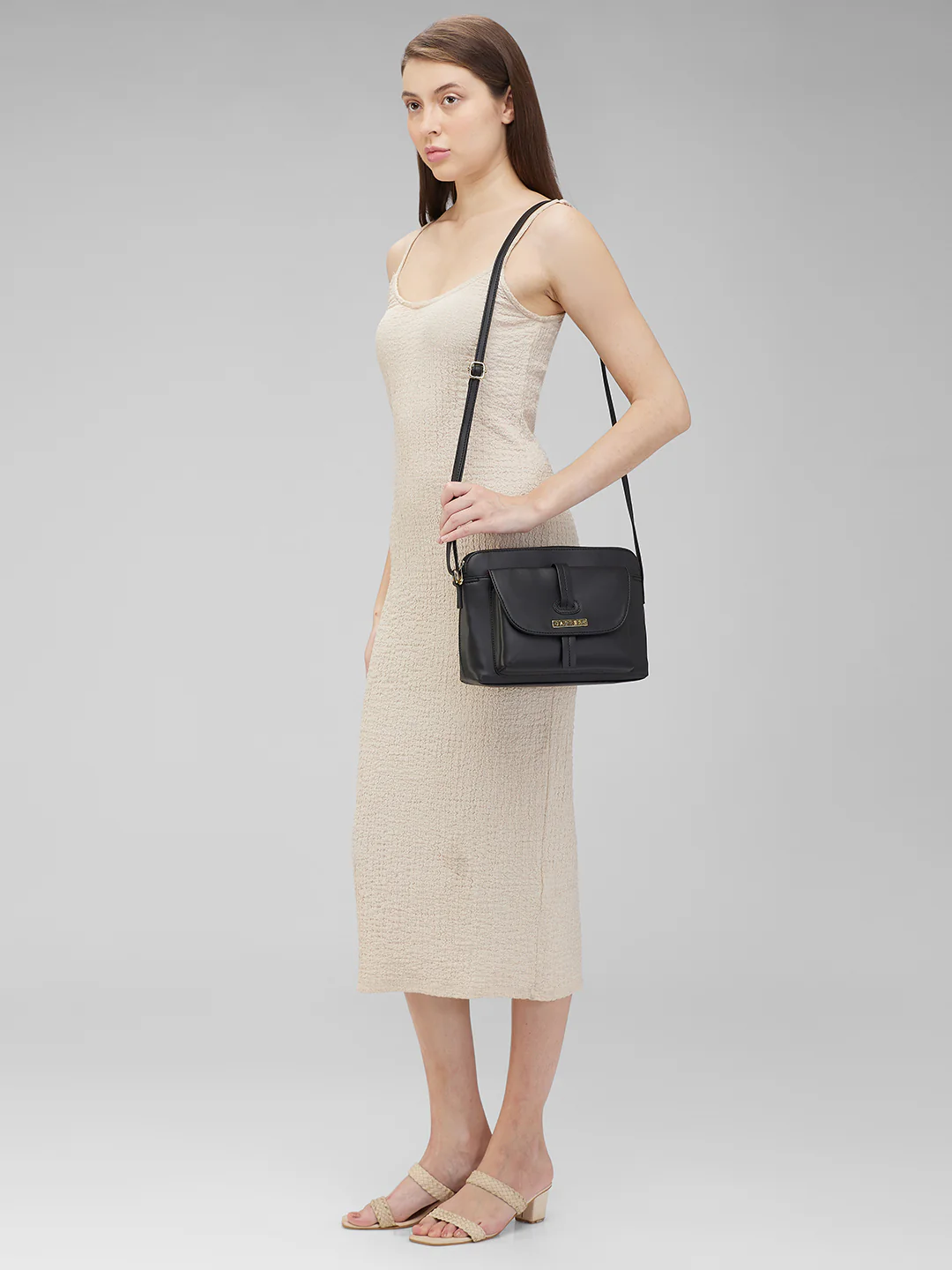 Caprese Sabreen Medium Black Sling Bag