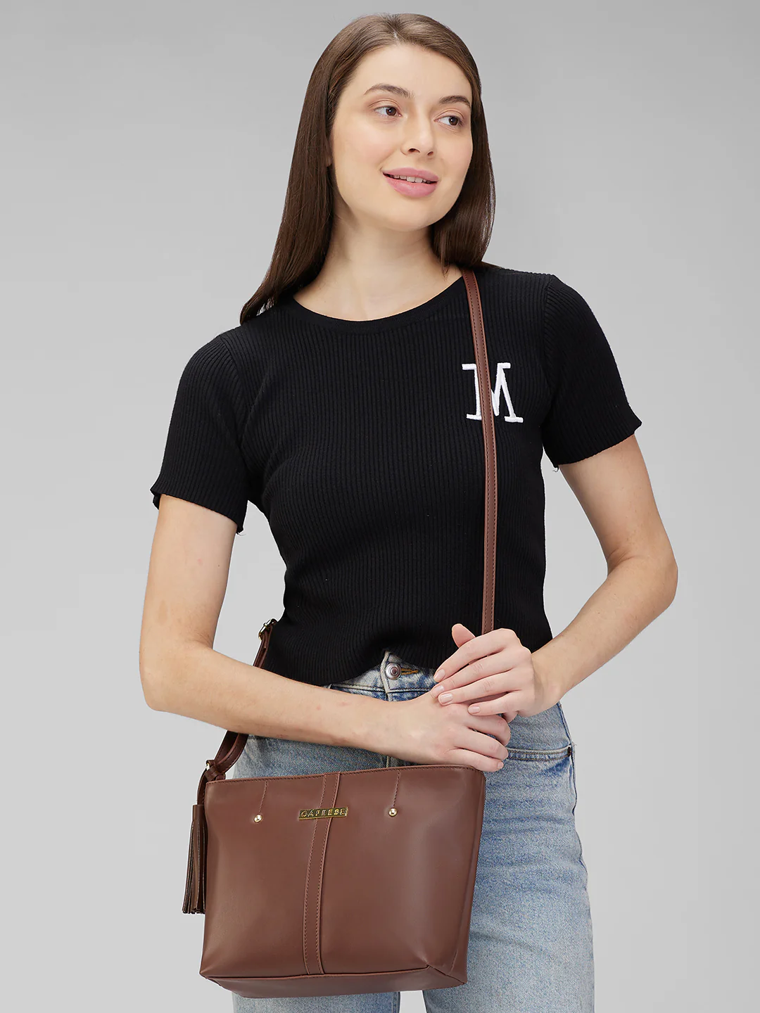 Caprese Sabreen Medium Chocolate Sling Bag - Image 2