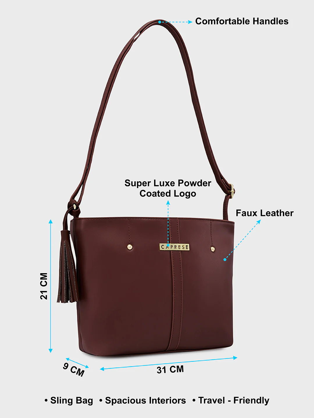 Caprese Sabreen Medium Chocolate Sling Bag - Image 3