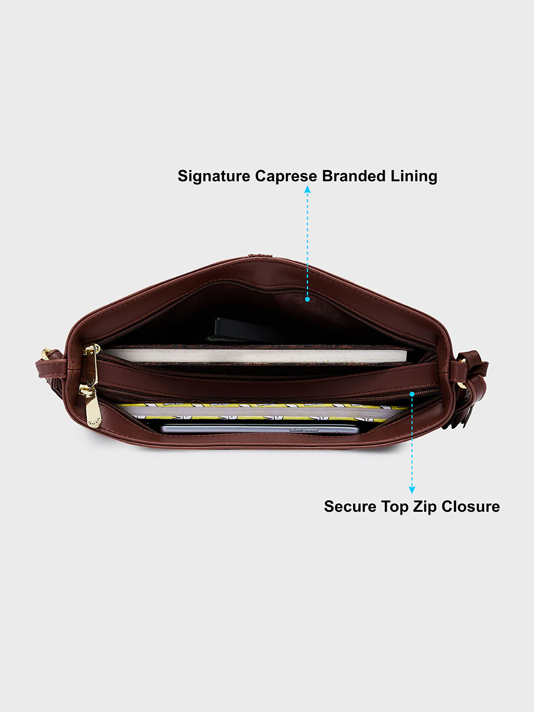 Caprese Sabreen Medium Chocolate Sling Bag - Image 4