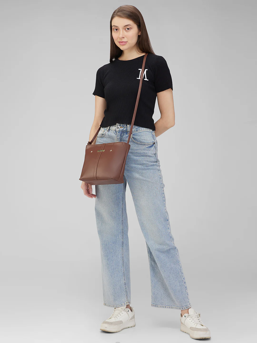 Caprese Sabreen Medium Chocolate Sling Bag - Image 7