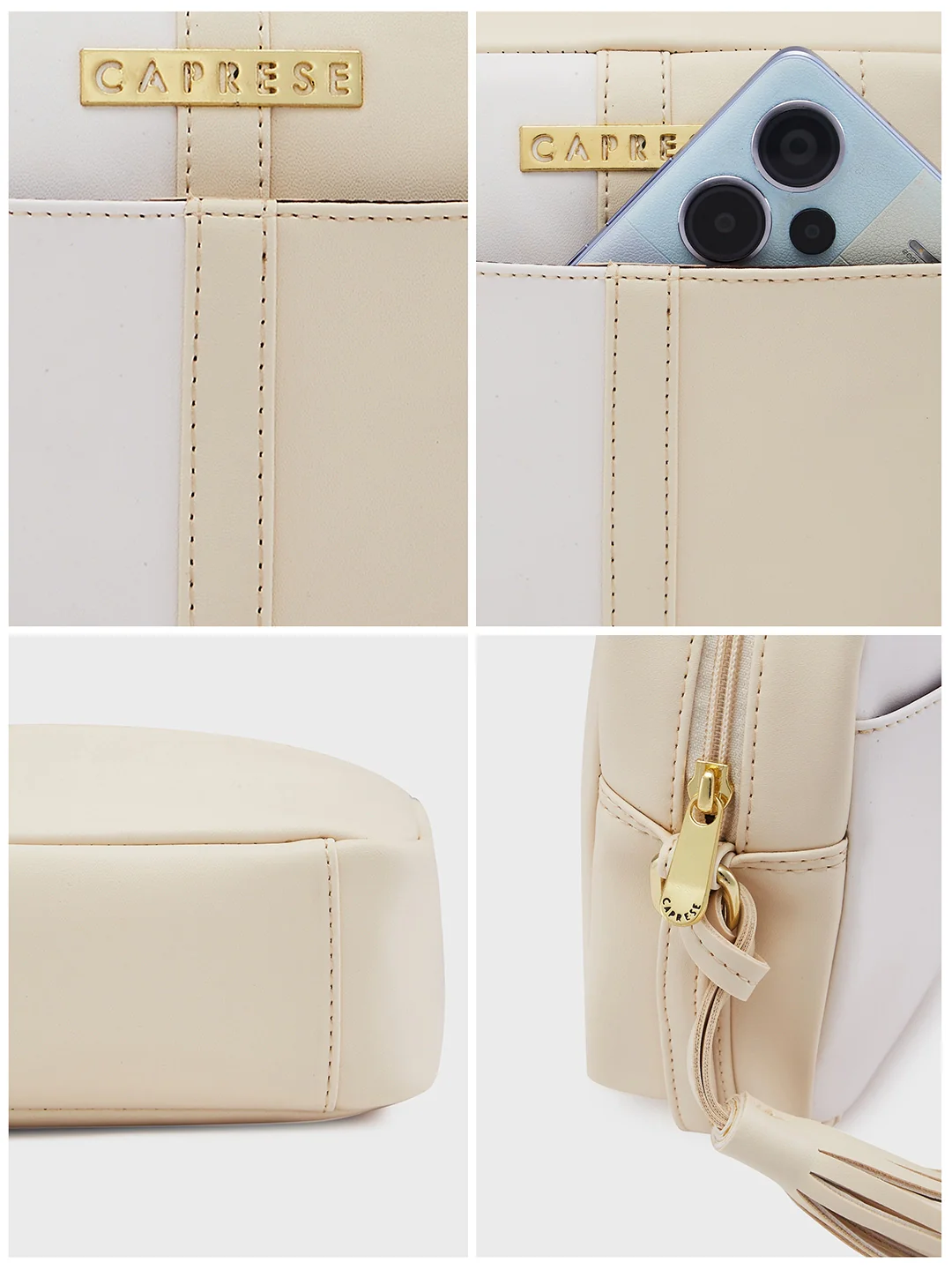 Caprese Sabreen Small Beige Sling Bag - Image 13